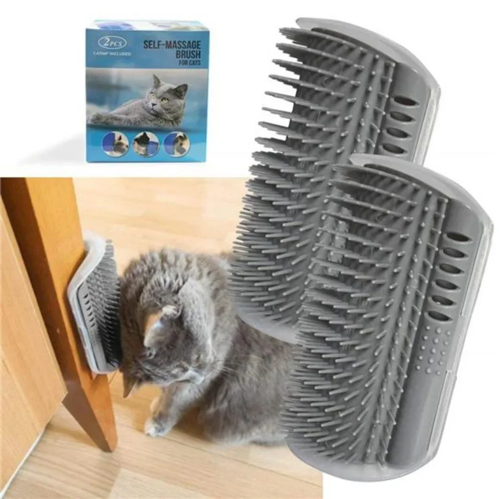 2 Pack Softer Self Groomer with Catnip Wall Corner Massage Comb Scratcher, Gray